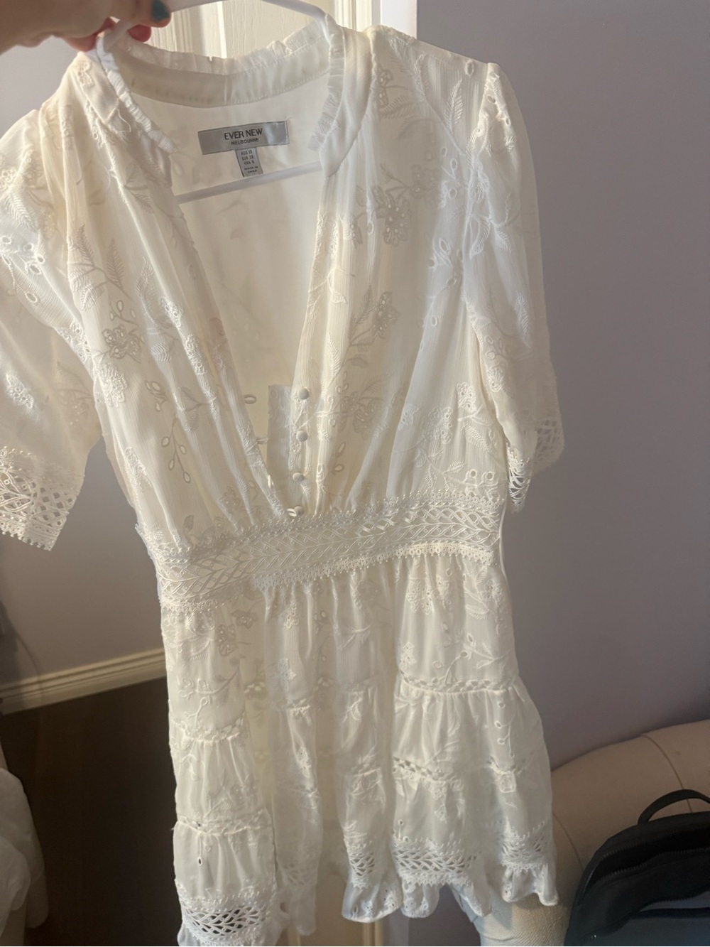 Ever New Ivory Embroidered V-Neck Tiered Mini Dress